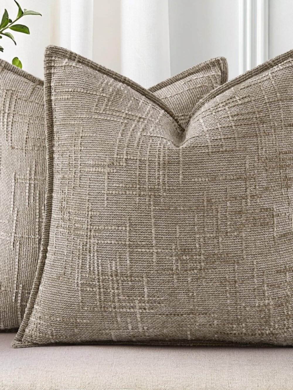 Chenille Decorative Throw Pillow Covers 18x18 Set of 2, Oatmeal